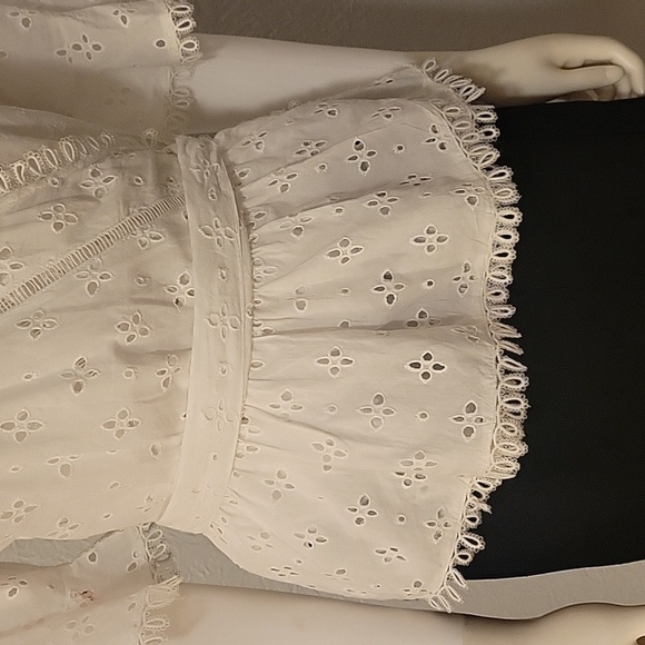 Venus White Eyelet Surplice Wrap Peplum Tie Waist Castlecore Blouse - Picture 5 of 9